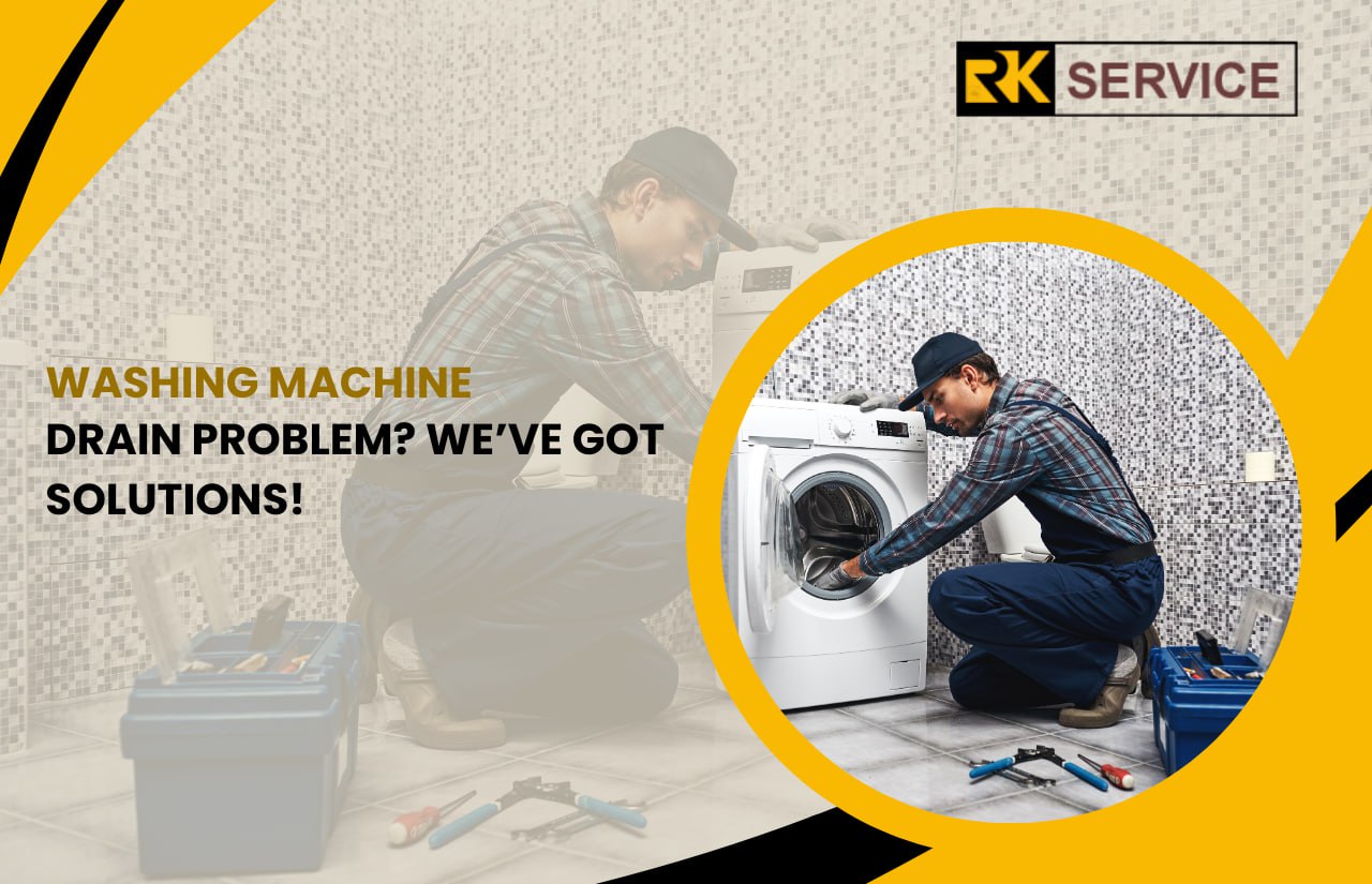 Technician repairing a washing machine showing the control panel and tools
